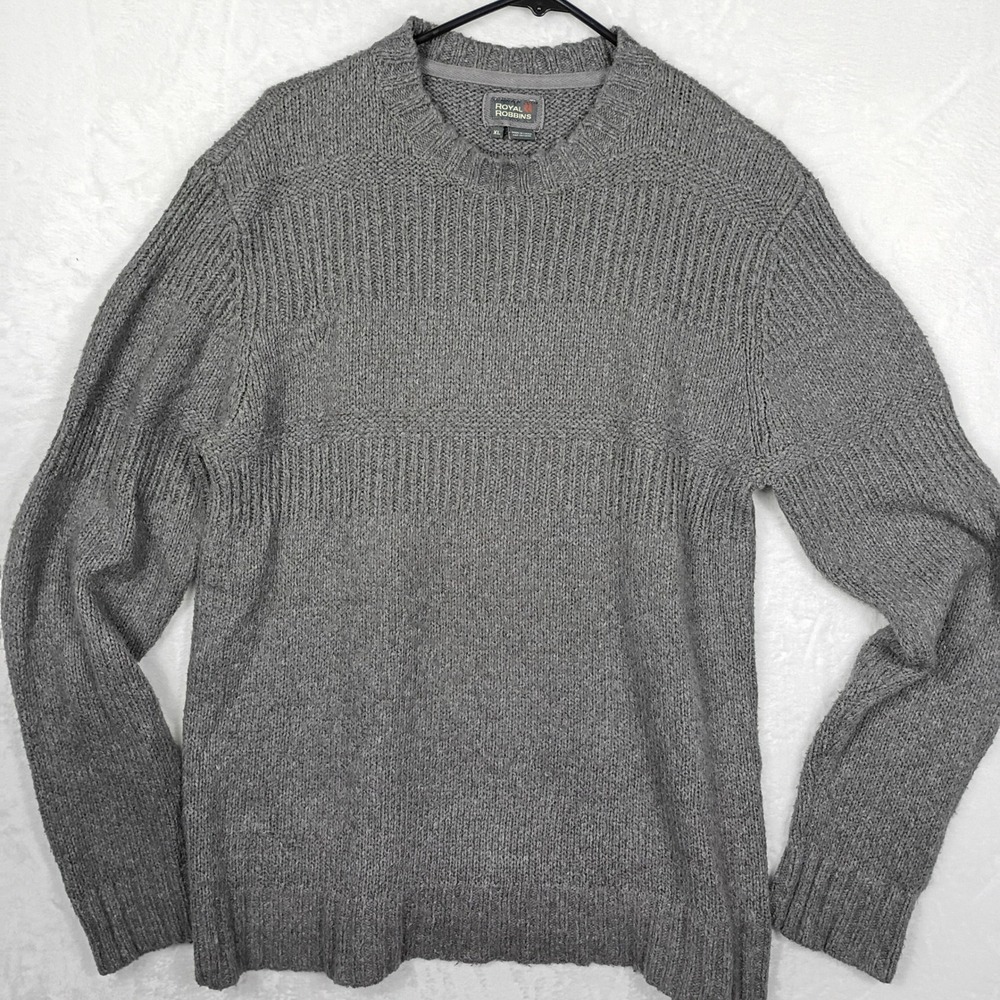 Royal Robbins Mens XL Grey Wool Blend Textured Knit Crewneck Sweater Pullover‎